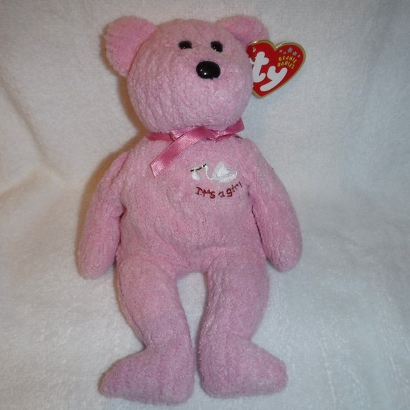 Ty Other - Ty Beanie Baby Baby Girl Bear Small Pink Excellent It's A Girl Swan 2002